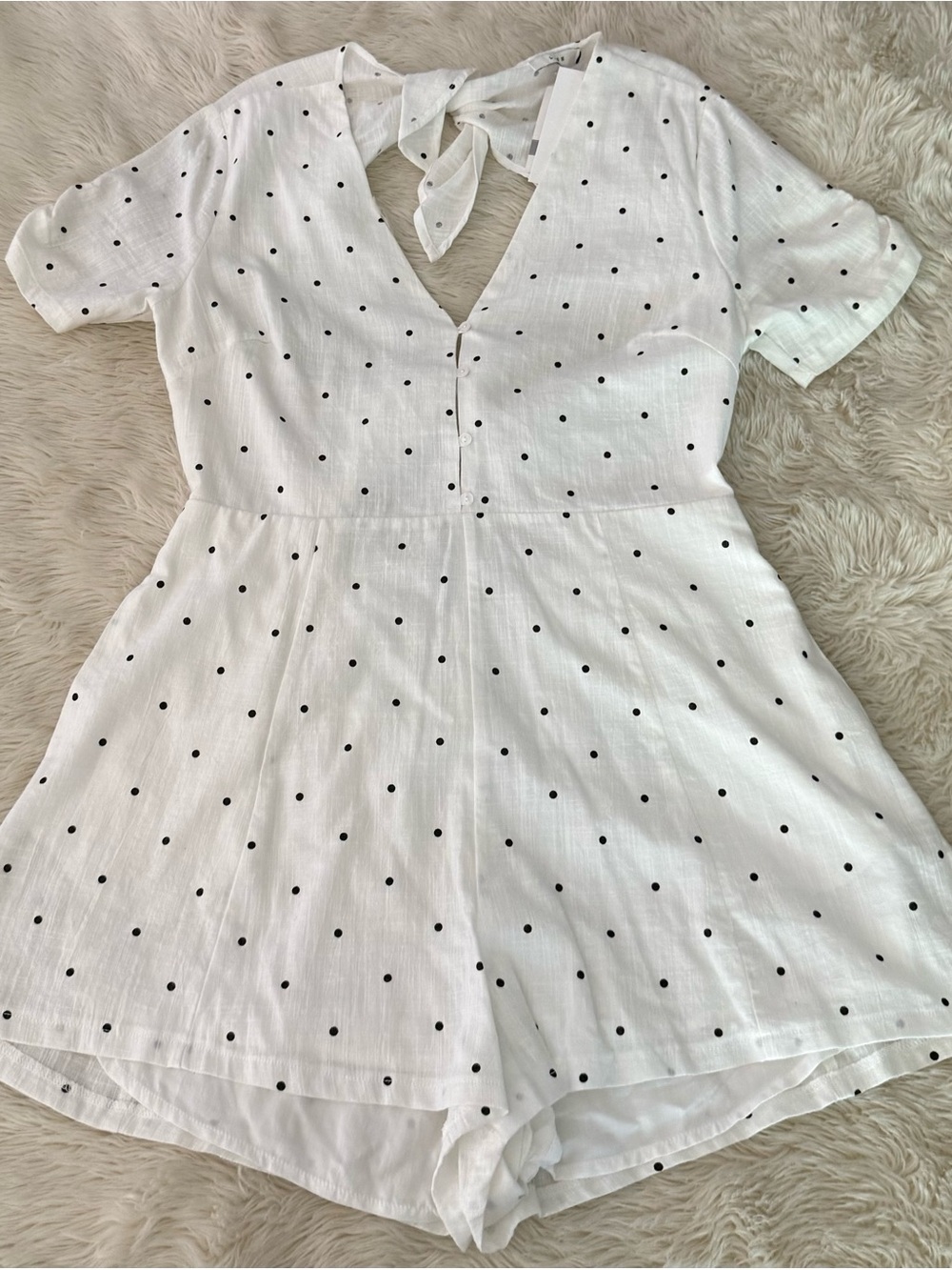 Lush White Polka Dot Short Sleeve Romper